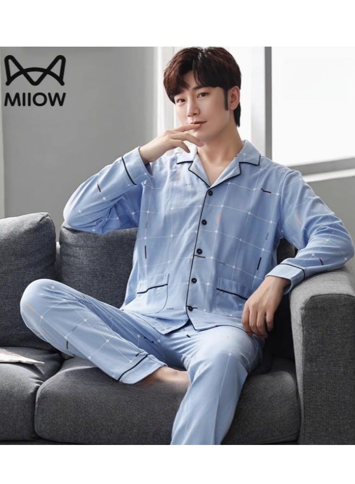 MIIOW Breathing Pajamas-Men's Pajamas Made Of Pure Cotton, Loose And Comfortable, Long Sleeved Casual Home Suit Set - Image 1