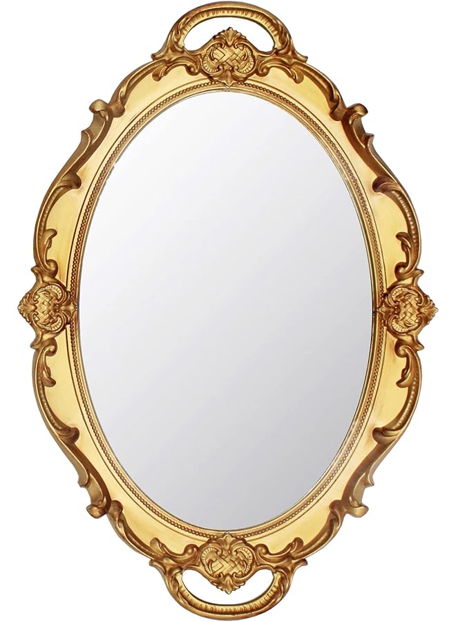erorex 37 X 25.5 Cm Oval Antique Decorative Wall Mirror Vintage Hanging Mirror Gold - Image 1