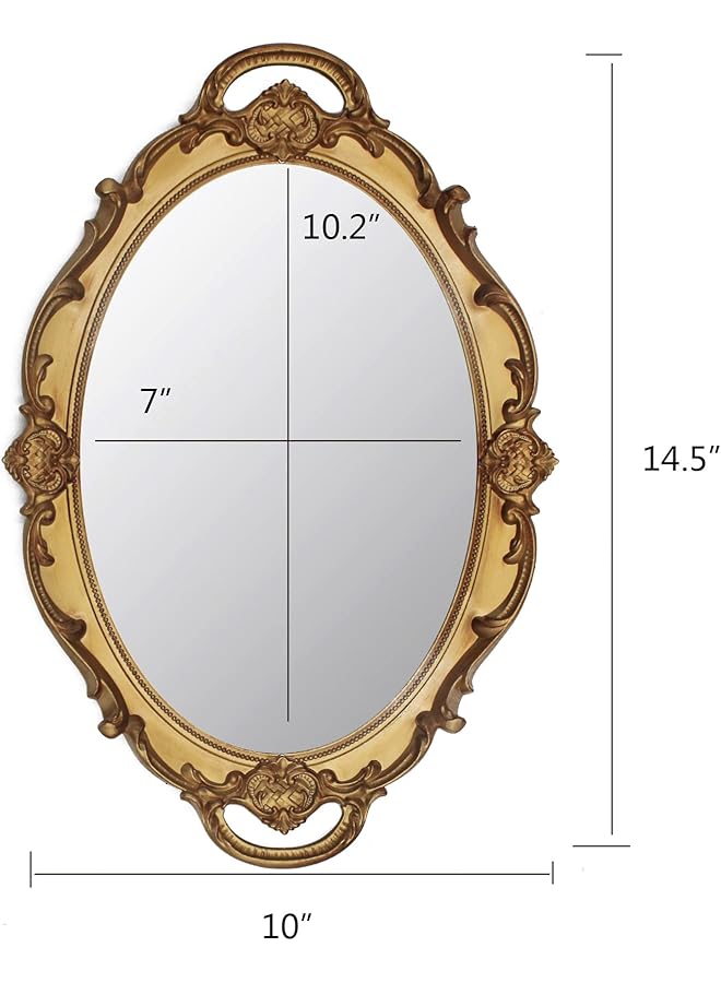 erorex 37 X 25.5 Cm Oval Antique Decorative Wall Mirror Vintage Hanging Mirror Gold - Image 3