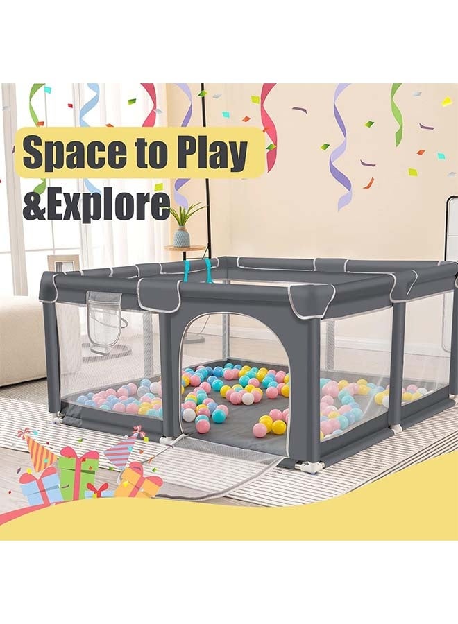 بيوينتي سياج لعب للأطفال، حديقة لعب كبيرة الحجم إضافية بمقاس 120×120 سم للرضع والأطفال الصغار، مركز نشاط قوي مضاد للسقوط مع شبكة تنفس وباب بسحاب، قاعدة مضادة للانزلاق بكؤوس شفط - مع 40 قطعة من كرات المحيط و 2 مقابض - Image 4