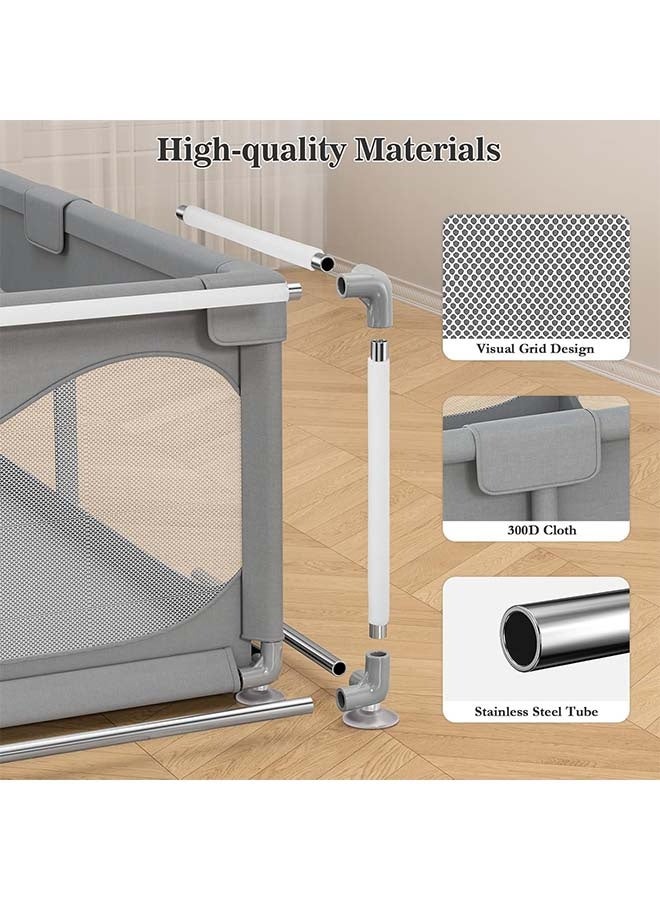 بيوينتي سياج لعب للأطفال، حديقة لعب كبيرة الحجم إضافية بمقاس 120×120 سم للرضع والأطفال الصغار، مركز نشاط قوي مضاد للسقوط مع شبكة تنفس وباب بسحاب، قاعدة مضادة للانزلاق بكؤوس شفط - مع 40 قطعة من كرات المحيط و 2 مقابض - Image 3
