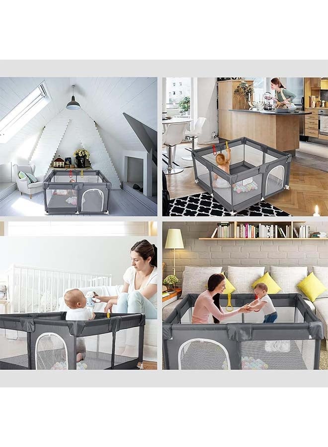 بيوينتي سياج لعب للأطفال، حديقة لعب كبيرة الحجم إضافية بمقاس 120×120 سم للرضع والأطفال الصغار، مركز نشاط قوي مضاد للسقوط مع شبكة تنفس وباب بسحاب، قاعدة مضادة للانزلاق بكؤوس شفط - مع 40 قطعة من كرات المحيط و 2 مقابض - Image 5