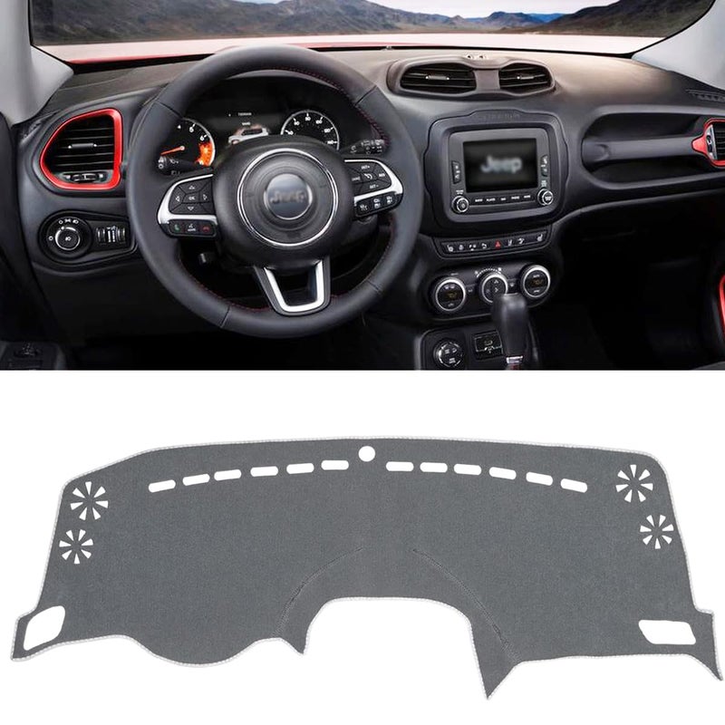 AUQDD Dashboard Cover Mat Fit for 2015 2016 2017 2018 2019 2020 2021 2022 2023 Jeep Renegade Grey Flannel Dash Mat AntiGlare AntiReflection No Peculiar Smell Not Fit wHUD Models