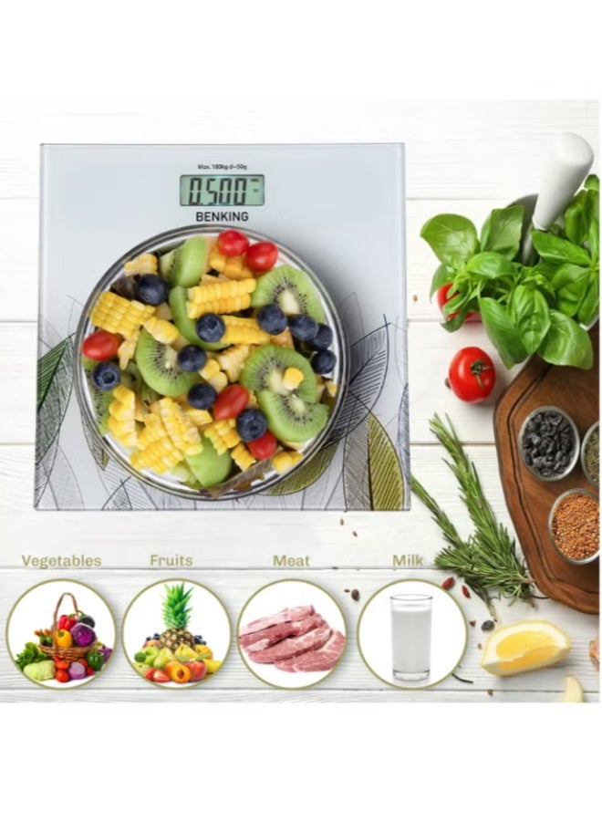 بينكينج ميزان رقمي بواجهة LCD – سعة 180 كجم، زجاج مقوى، بطارية قابلة لإعادة الشحن – ميزان متعدد الاستخدام للمطبخ والوزن المنزلي - Image 4