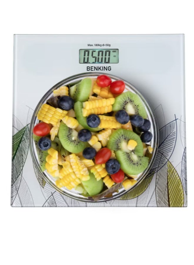 بينكينج ميزان رقمي بواجهة LCD – سعة 180 كجم، زجاج مقوى، بطارية قابلة لإعادة الشحن – ميزان متعدد الاستخدام للمطبخ والوزن المنزلي - Image 1