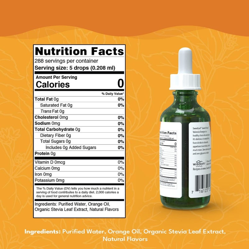 SweetLeaf Valencia Orange Flavored Stevia Sweetener Drops - Set of 2 (2 FL OZ Each) - Image 2