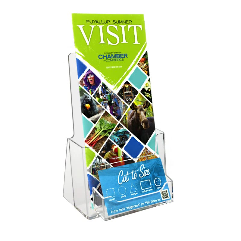 SourceOne Trifold Brochure Holder for 4” x 9” Booklets – with Business Card Container – Clear Acrylic Countertop Organizer - Image 2