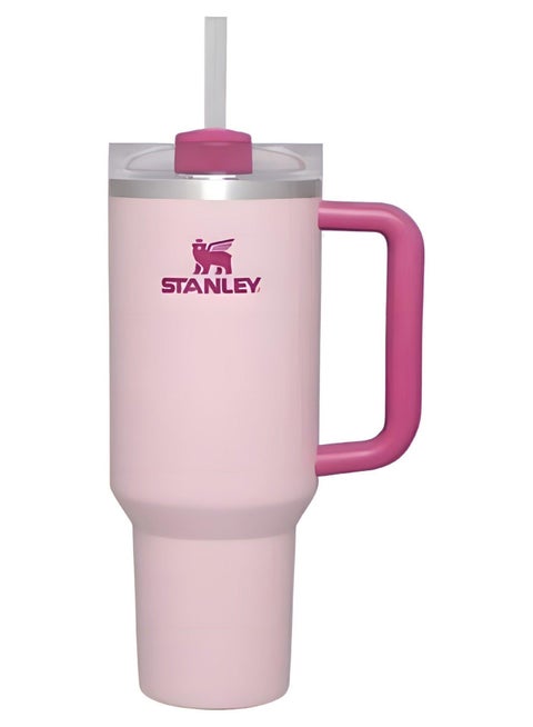 Stanley 40oz Quencher H20 Flowstate Stainless Steel Vacuum Insulated Tumbler with Lid and Straw for Water, Iced Tea or Coffee, Smoothie and More, Cream (Flamingo Pink)