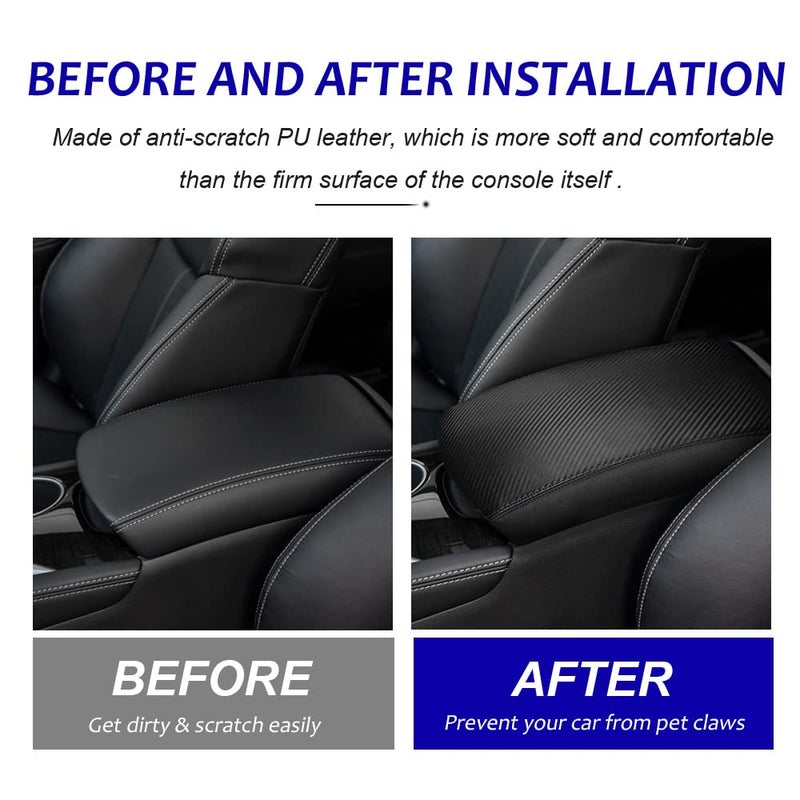 DEYTOP Console Cover for Infiniti Q50 2014-2024 Accessories Car Armrest Cover for Infiniti Q50 2024 2023 2021 2020-2014 Anti-Scratch Leather Armrest Pad Protector (Carbon Fiber with Black Stitches) - Image 2