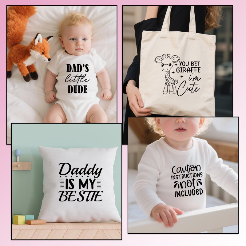 Shejdgart Dtf Transfers Ready to Press - 30 Pcs Baby Shower Iron on Patches for Bibs Baby Bodysuit, Black Funny Quotes Iron on Stickers Cute Heat Transfer Vinyl Decals for DIY Fabric Clothes Decor - Image 5