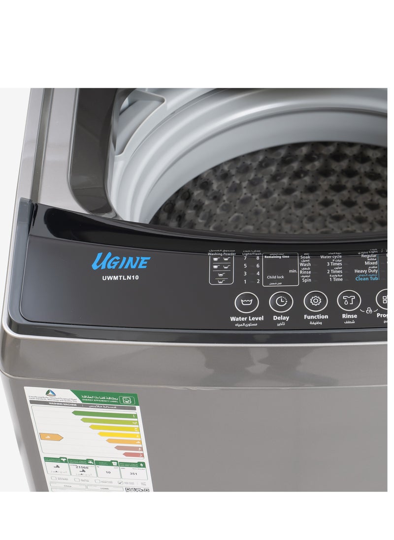 UGINE - Ugine Top Load Automatic Washing Machine, 10 KG, Silver - UWMTLN10S - Image 1