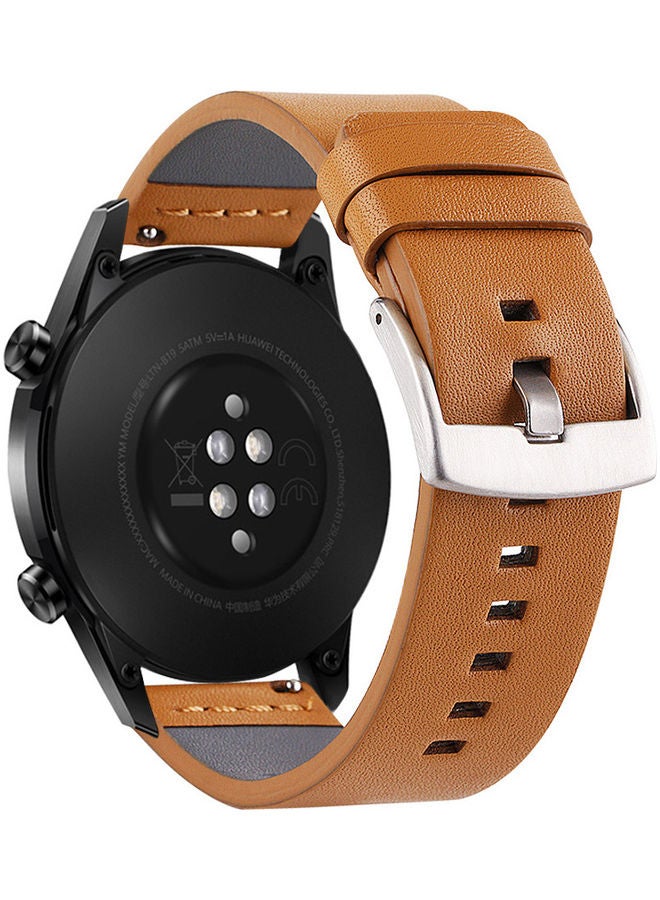 NIBEMINENT Grain Leathe Replacement Watch Strap with Buckle For Huawei Gt 2 46mm / Honor Magic Brown  - Image 3
