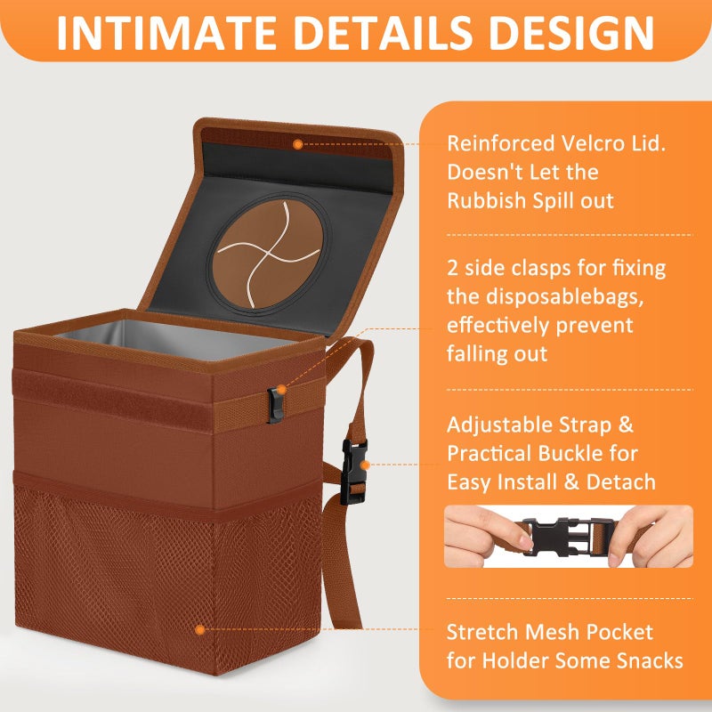 Vankor Car Trash Can, Brown, 2.2 Gallons Capacity, Waterproof, Polyester Material, Adjustable Strap, Hanging Design, Leakproof Lining, 100% PEVA Thickness - Image 4