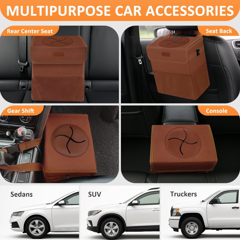 Vankor Car Trash Can, Brown, 2.2 Gallons Capacity, Waterproof, Polyester Material, Adjustable Strap, Hanging Design, Leakproof Lining, 100% PEVA Thickness - Image 5