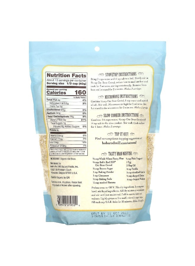 Bobs red mill Bob's Red Mill, Organic High Fiber Oat Bran Hot Cereal, 18 oz (510 g) - Image 2