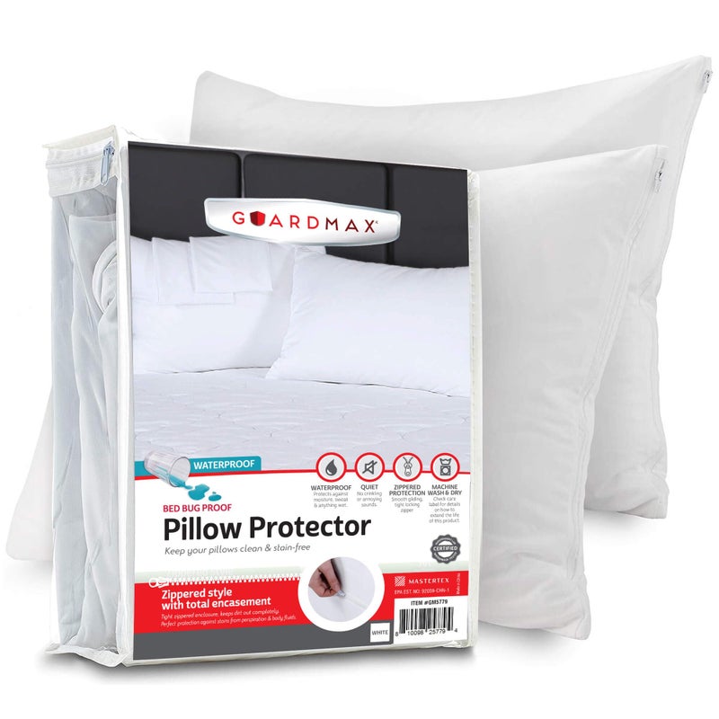 Guardmax Pillow Protector with Zipper Queen Size - (4 Pack) - Waterproof and Bed Bug Proof Pillow Covers - Pillow Cases Protect Against Allergens  Dust Mites  Bed Bugs  and Liquid Spills.(20 X 30) - Image 1