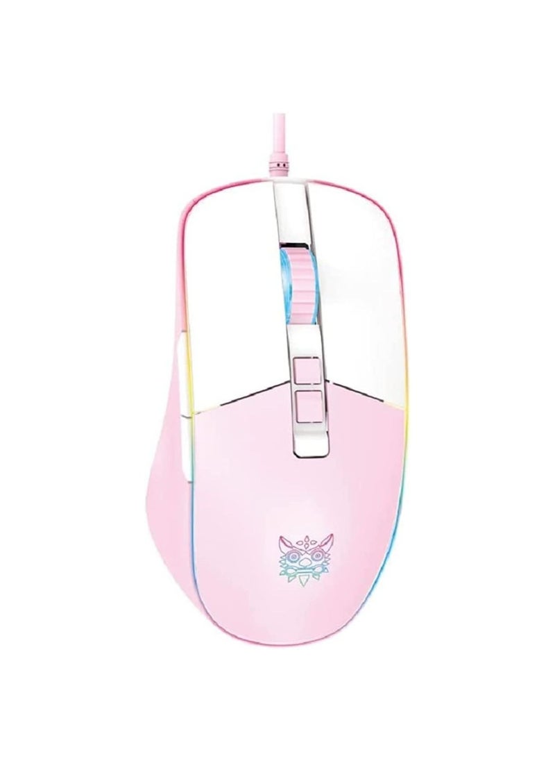 onikuma ONIKUMA CW916 Gaming Mouse – 7,200 DPI (Pink White)  - Image 1