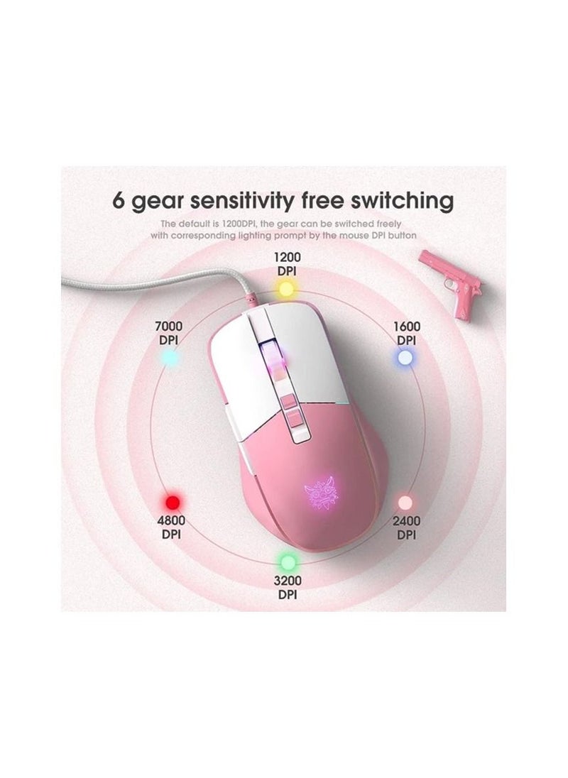 onikuma ONIKUMA CW916 Gaming Mouse – 7,200 DPI (Pink White)  - Image 3
