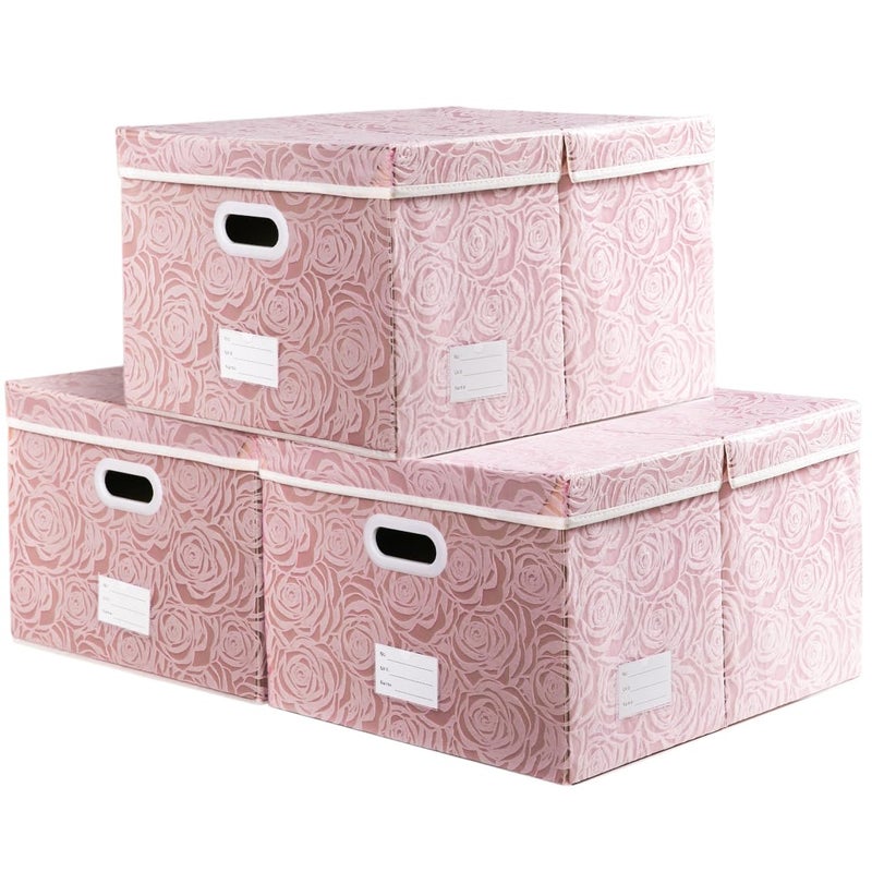 PRANDOM Extra Large Collapsible Storage Boxes with Lids Fabric Decorative Storage Bins Cubes Organizer Baskets with Cover Handles Divider for Bedroom Closet Living Room 19.7x15.7x11.6 Inch 3 Pack - Image 1