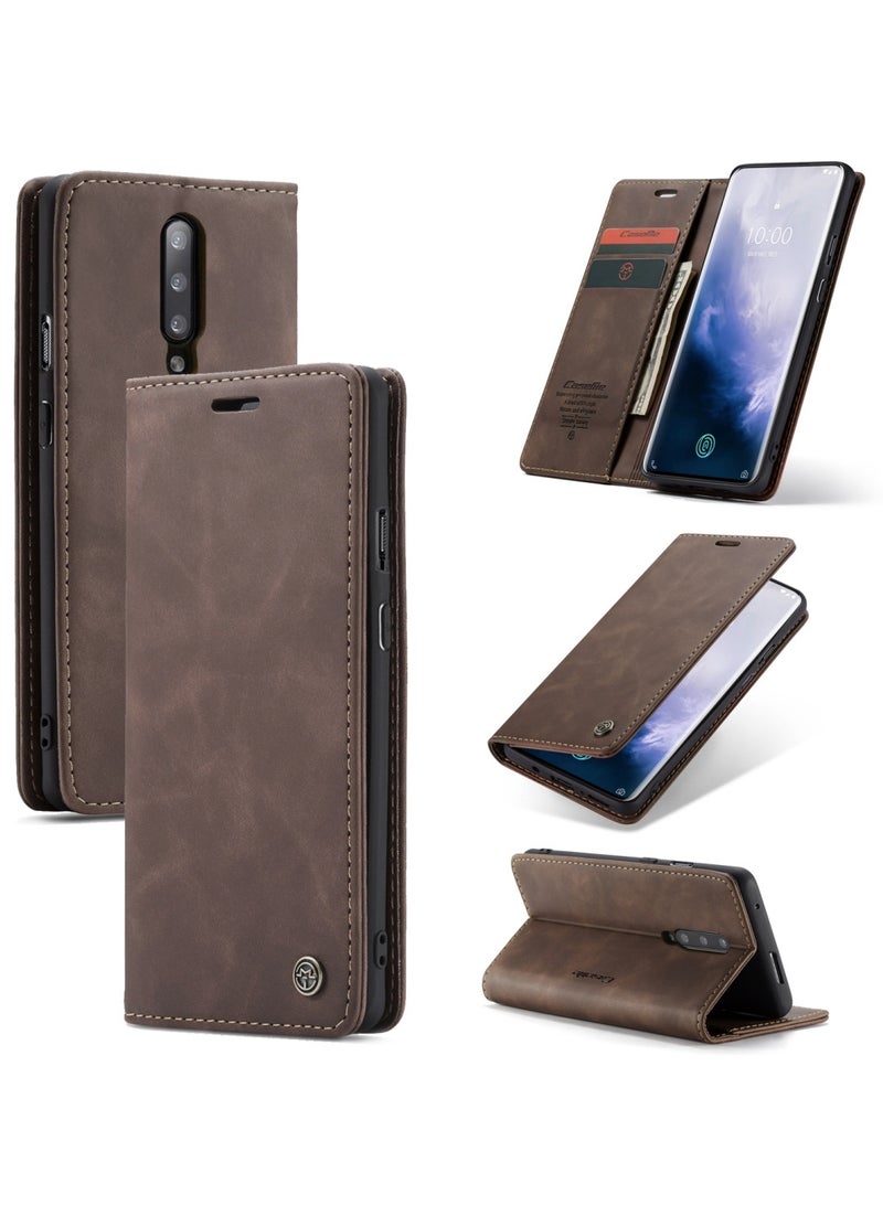 CaseMe Oneplus 7 Pro Case Wallet, for Oneplus 7 Pro Wallet Case Book Folding Flip Folio Case with Magnetic Kickstand Card Slots Protective Cover - Coffee - Image 1