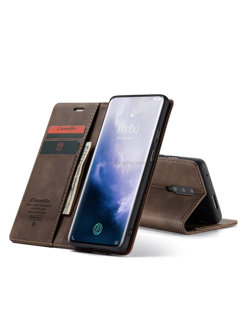 CaseMe Oneplus 7 Pro Case Wallet, for Oneplus 7 Pro Wallet Case Book Folding Flip Folio Case with Magnetic Kickstand Card Slots Protective Cover - Coffee - Image 5