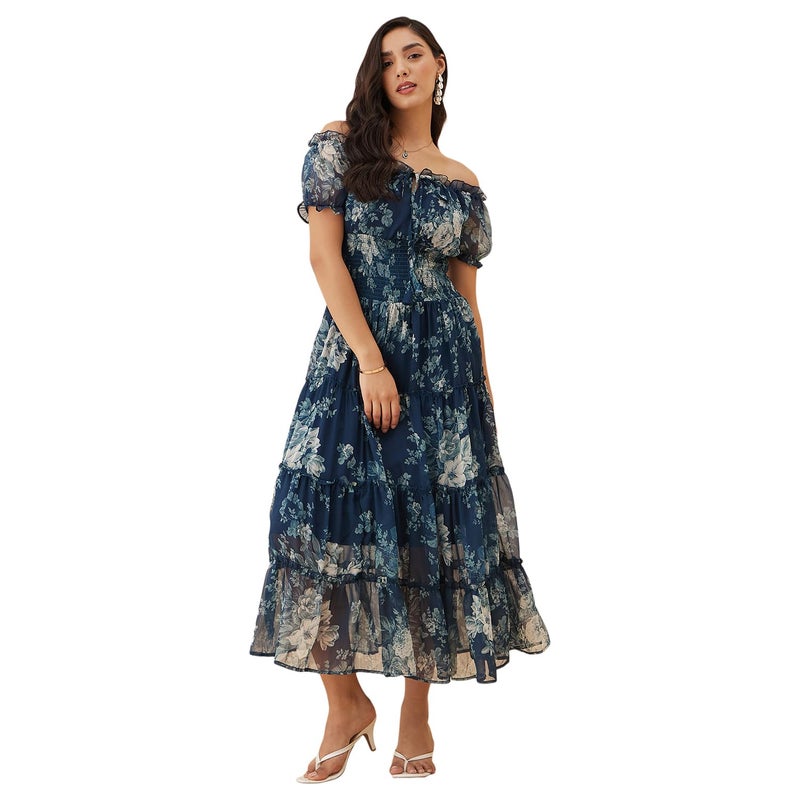 Rare Women's Regular Fit Fit and Flare Dress (EP7546F_Teal Blue Large) - Image 3