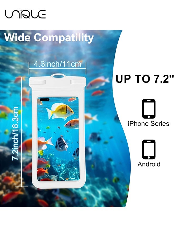 Unique 2 Pack IPX8 Water Proof Dry Bag Case - Neck Lanyard Underwater Universal Cell Phone Holder Large Protector for iPhone 16/15/14/13 Pro Max Plus etc (7.2 Inch) - Samsung Galaxy Huawei - Beach Pool Swimming Touchscreen Friendly Underwater Photography Dry Bag (White&Black) - Image 2