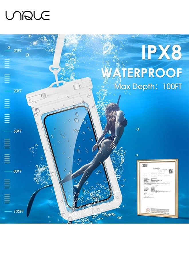 Unique 2 Pack IPX8 Water Proof Dry Bag Case - Neck Lanyard Underwater Universal Cell Phone Holder Large Protector for iPhone 16/15/14/13 Pro Max Plus etc (7.2 Inch) - Samsung Galaxy Huawei - Beach Pool Swimming Touchscreen Friendly Underwater Photography Dry Bag (White&Black) - Image 5