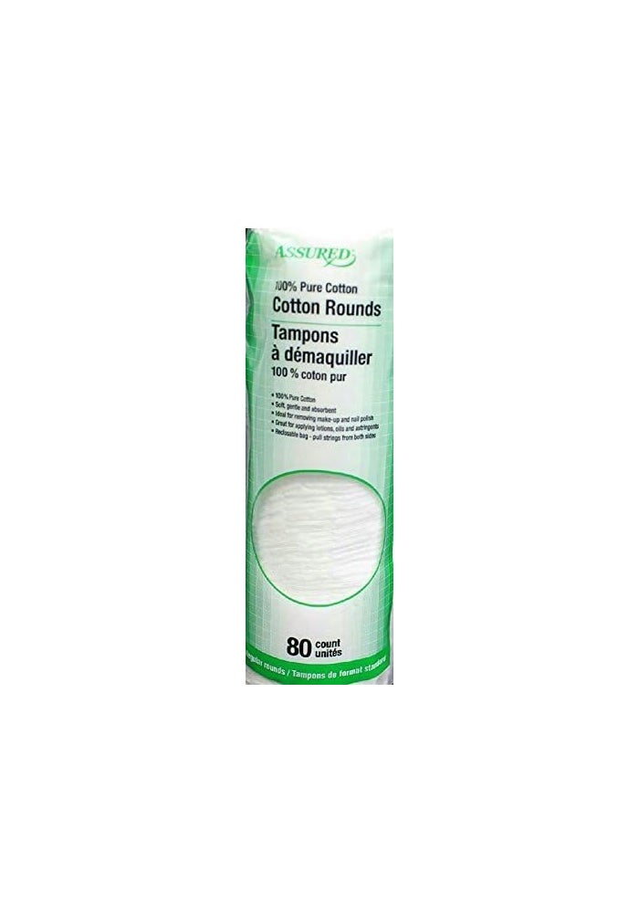 ASSURED 100% Cotton Rounds - 80 Count (Pack of 2) - Image 1