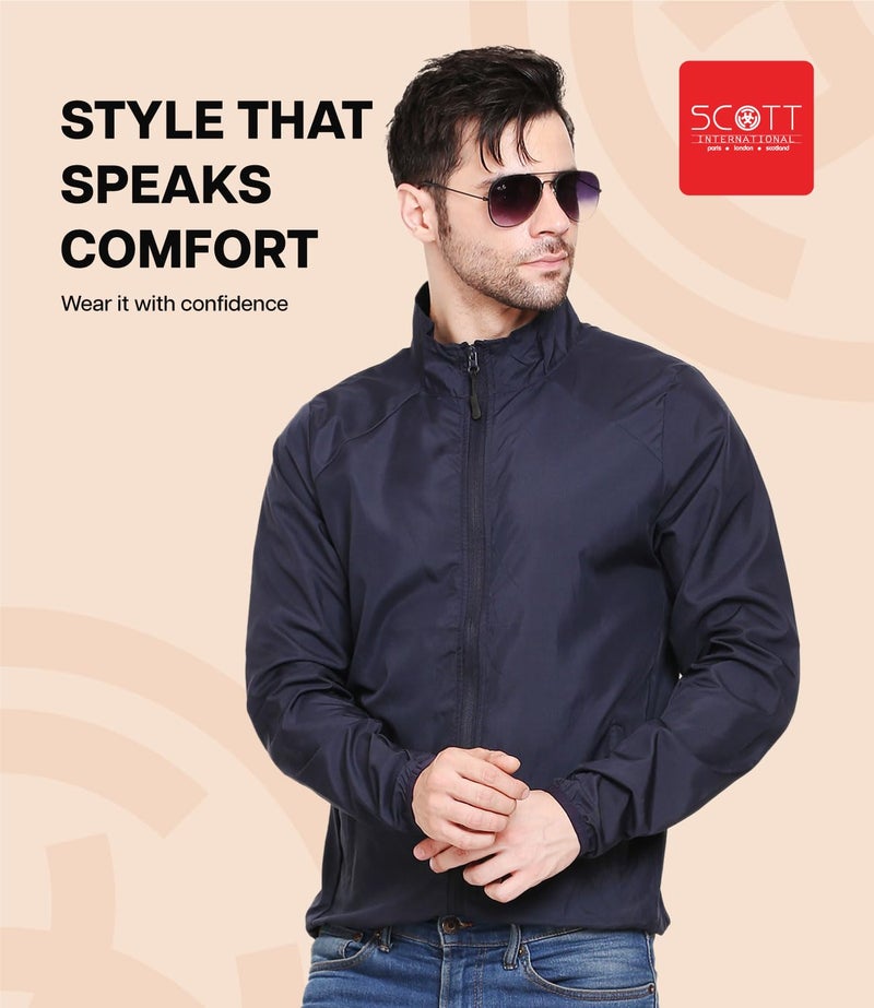 Scott International Men Polyester Standard Length Idry Jacket | Stylish | Bike Jackets | Full Sleeve Full Zip with Pocket | Jerkin, Dark Blue, Small - Image 4