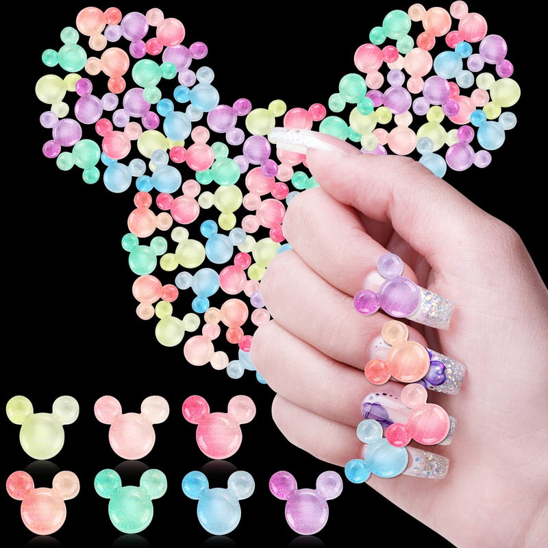 MIKIMIQI 56 Pcs Mouse Head Nail Art Decor, MIKIMIQI 7 Colors Mouse Head Nail Charms Resin Mouse Shape Decorations Manicure Cute Mouse Ear Nail Rhinestones with Storage Box for Nail Art Craft