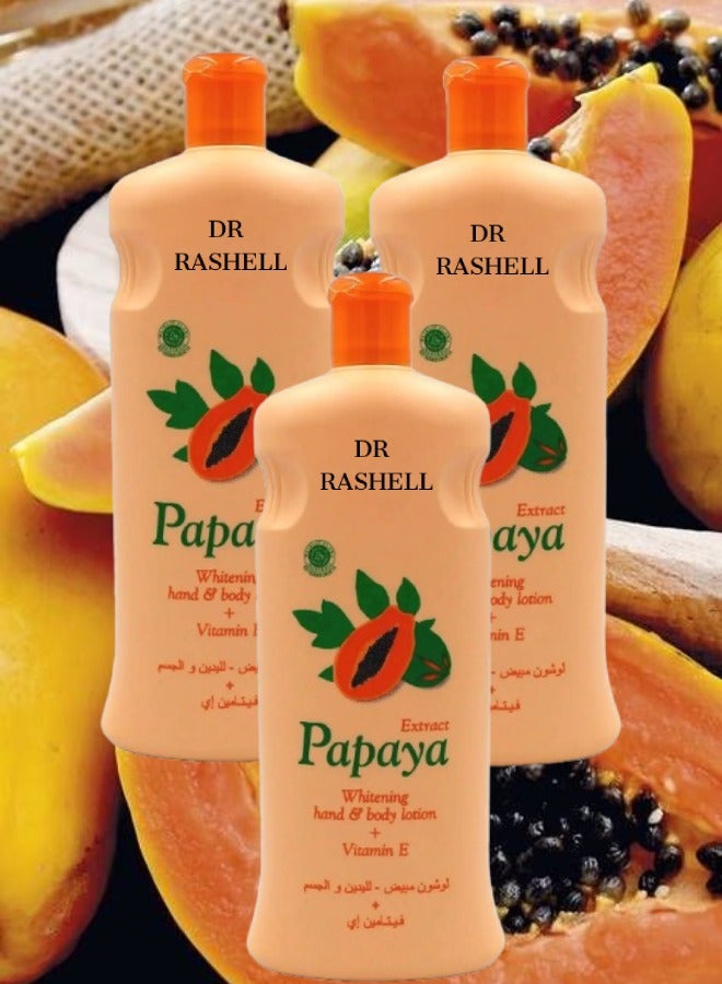 RASHELL 3 Pieces Extract Papaya Whitening Hand And Body Lotion 600ML - Image 1