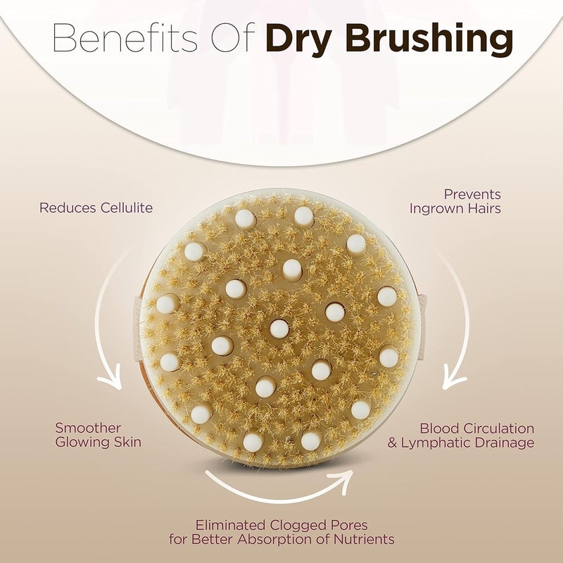 TINKDAS Wooden Bath Brush with Massaging Nodes for Dry brushing | Wet and Dry Bath Brush for Cellulite and Lymphatic, Suitable for all Skin Types - Image 4