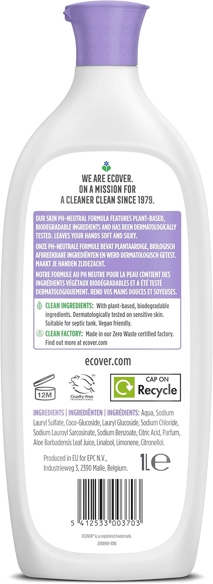 Ecover Hand Wash Hand Soap Refill Lavender and Aloe Vera Dermatologically Tested For Sensitive Skin 5L - Image 2