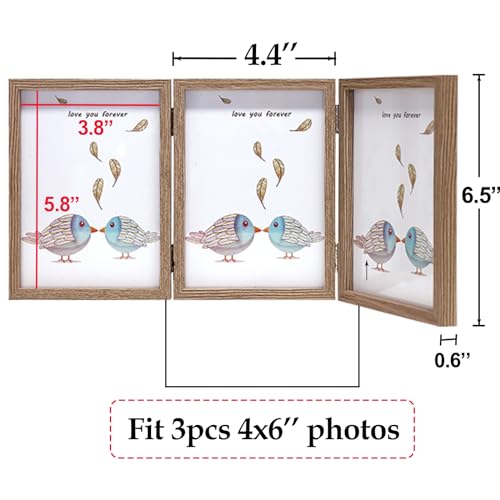 TOFOREVO 4x6 3 Picture Frame Triple Wooden Three Hinged Photo Frame Definition Glass Stand Vertically on Desktop or Tabletop - Image 2