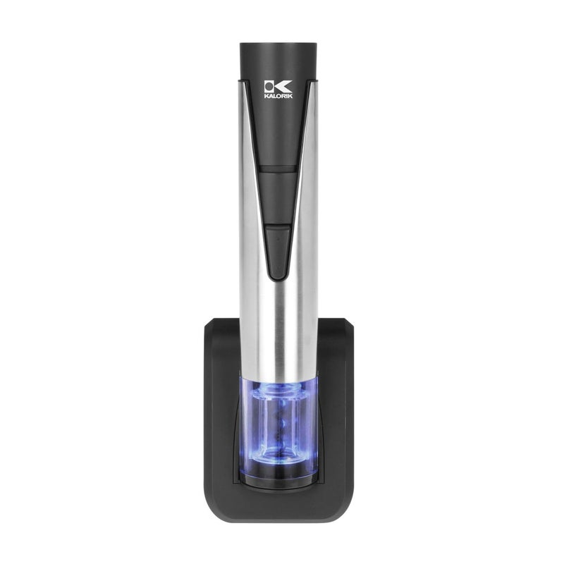 Kalorik Kalorik Electric Wine Opener and Preserver Includes 2in1 Bottle Opener and Preserver Wine Pourer and 2 Stoppers Foil Cutter and Charging Base Stainless Steel 