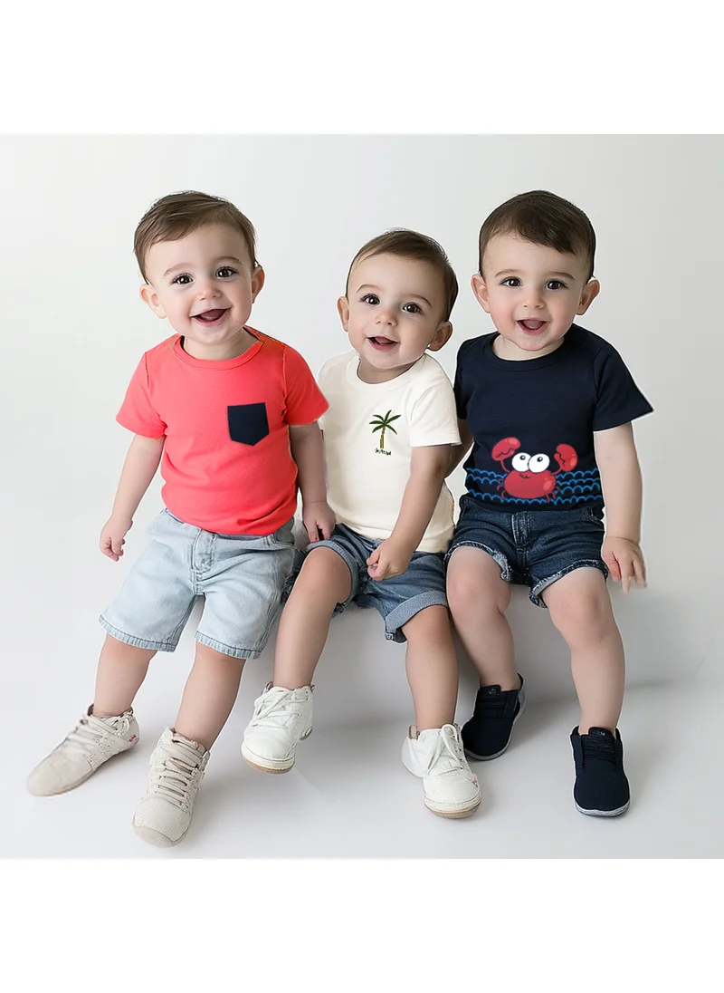 نوتيناتي Nautinati Boys' Pack of 3 Cotton Graphic Print T-shirt