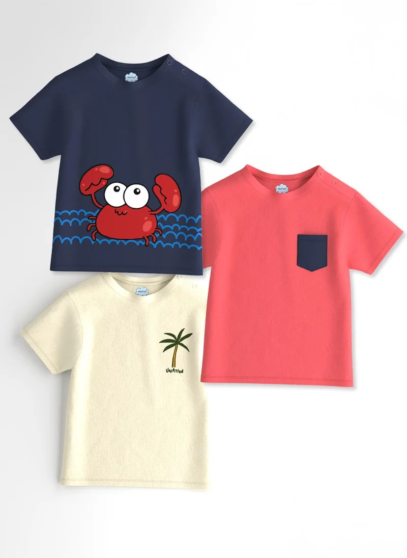 نوتيناتي Nautinati Boys' Pack of 3 Cotton Graphic Print T-shirt