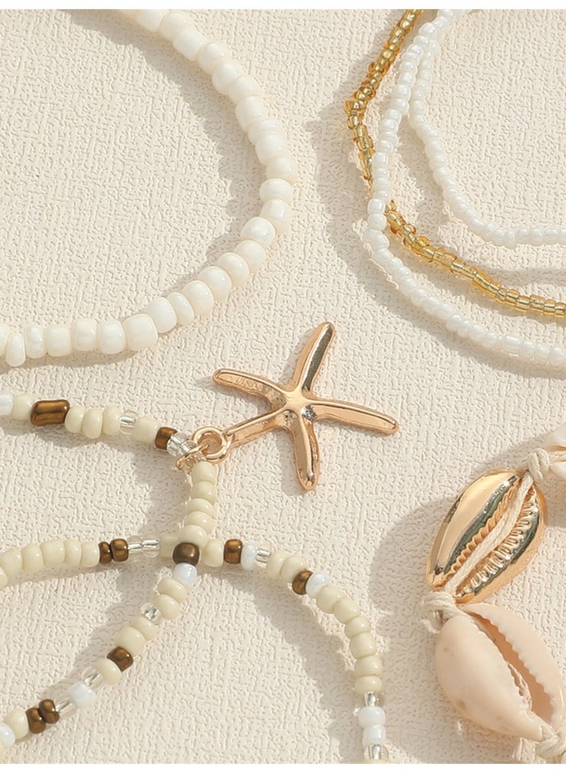 7 Pieces Bohemian Beaded Bracelets With Shell Pearl And Starfish Charms For Women Summer Beach - Image 3