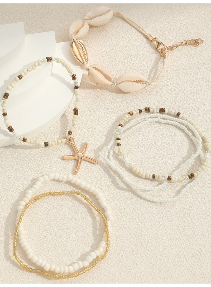 7 Pieces Bohemian Beaded Bracelets With Shell Pearl And Starfish Charms For Women Summer Beach - Image 4