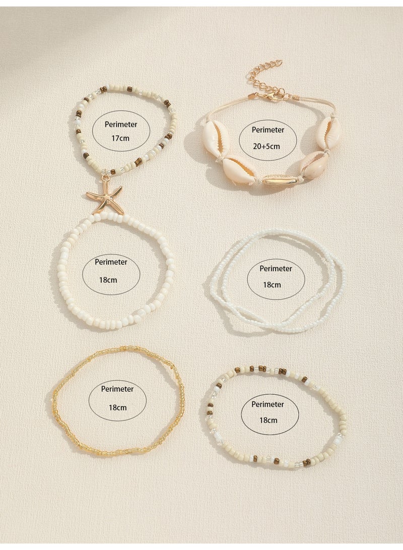 7 Pieces Bohemian Beaded Bracelets With Shell Pearl And Starfish Charms For Women Summer Beach - Image 5
