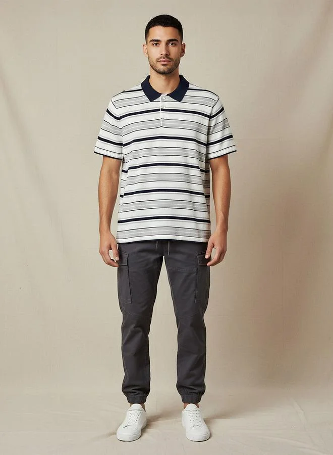Splash FAV Men Short Sleeves Striped Knitted Polo T shirt