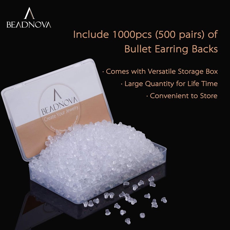 BEADNOVA Earring Backs for Studs Plastic Rubber Clear Earring Backs Silicone Pierced Ear Studs Backings Secure Safety Hypoallergenic Earstud Stoppers for Hook Post (1000 pcs) - Image 5