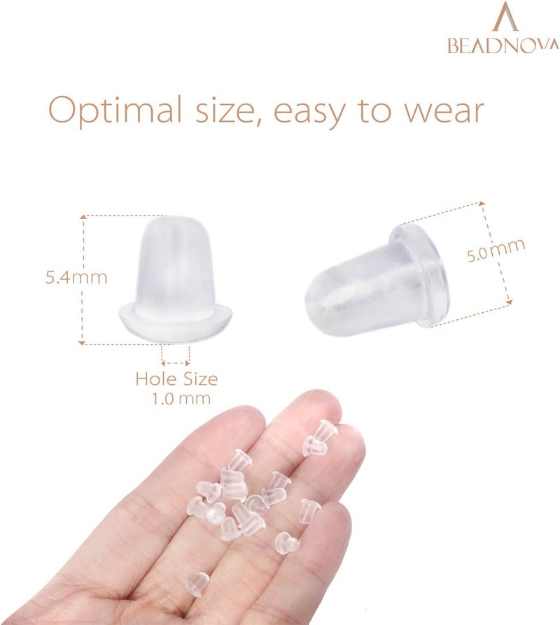 BEADNOVA Earring Backs for Studs Plastic Rubber Clear Earring Backs Silicone Pierced Ear Studs Backings Secure Safety Hypoallergenic Earstud Stoppers for Hook Post (1000 pcs) - Image 2