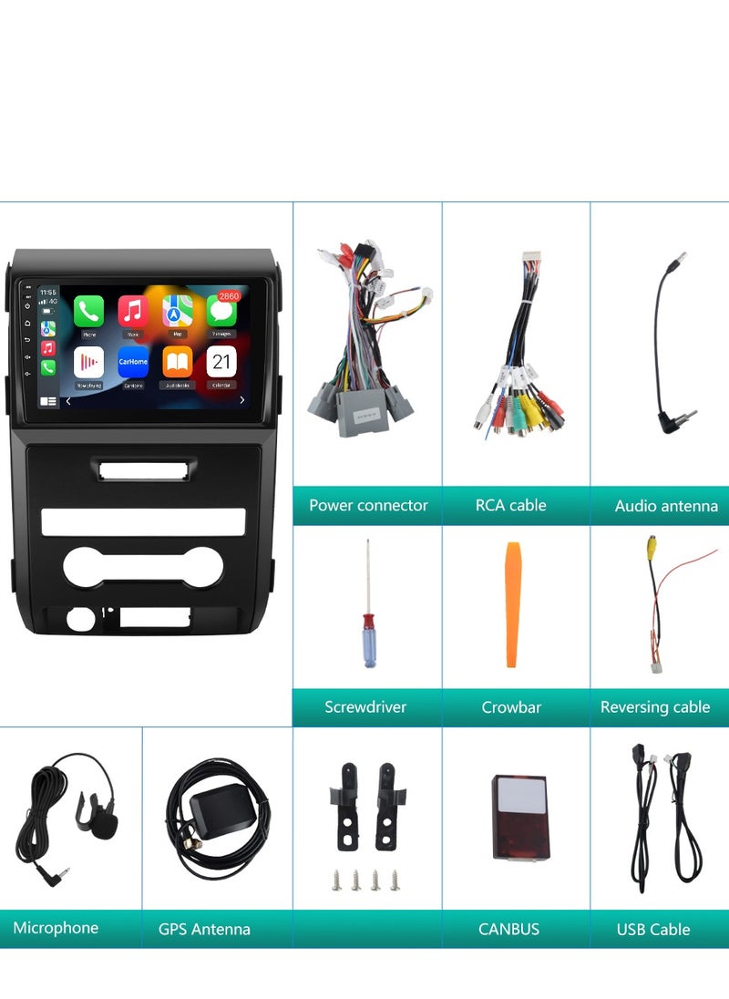 Junsun - Car Stereo for Ford F150 2009 2010 2011 2012, Android 12 Radio Update with 9 inch HD Touchscreen Wireless Carplay Android Auto WiFi FM - 2G RAM 32G ROM - Image 1