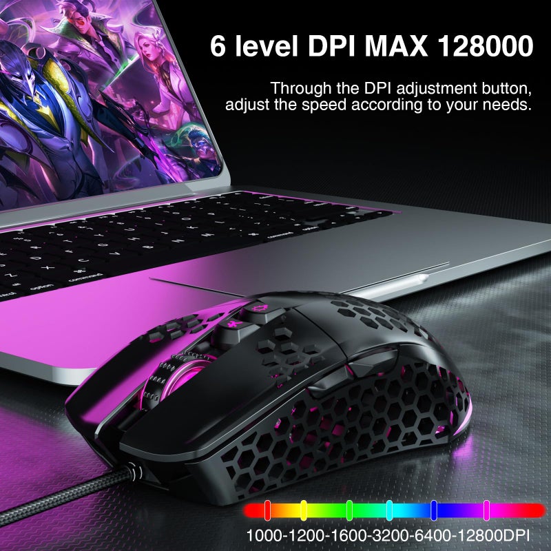 SOLAKAKA SM900 Gaming Mouse Wired with RGB,Honeycomb Shell,12800 DPI Wired Gaming Mouse with Buttons,Computer Mouse for Laptop/PC,Black - Image 3