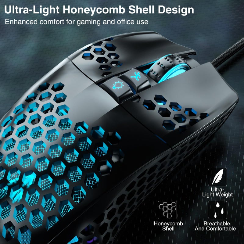 SOLAKAKA SM900 Gaming Mouse Wired with RGB,Honeycomb Shell,12800 DPI Wired Gaming Mouse with Buttons,Computer Mouse for Laptop/PC,Black - Image 4