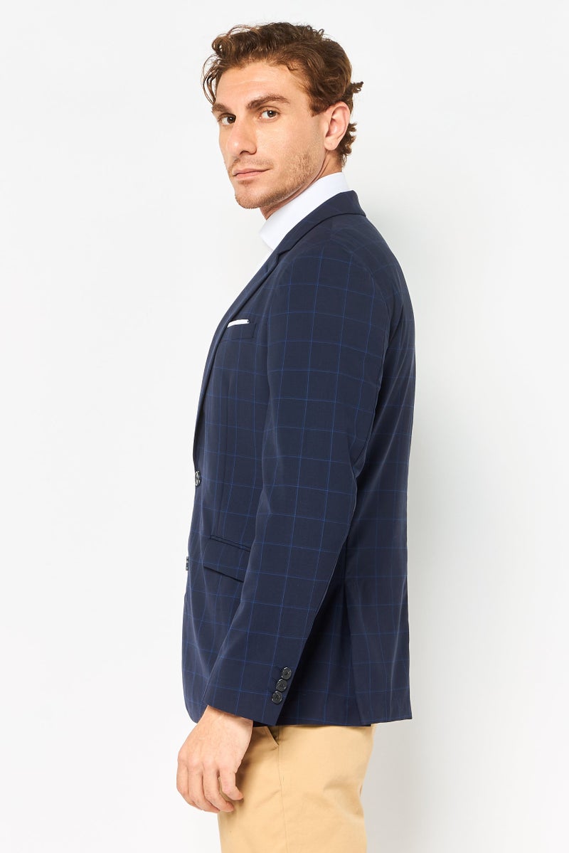 SELECTED Men Regular Fit Checkered Casual Blazer, Navy - Image 4