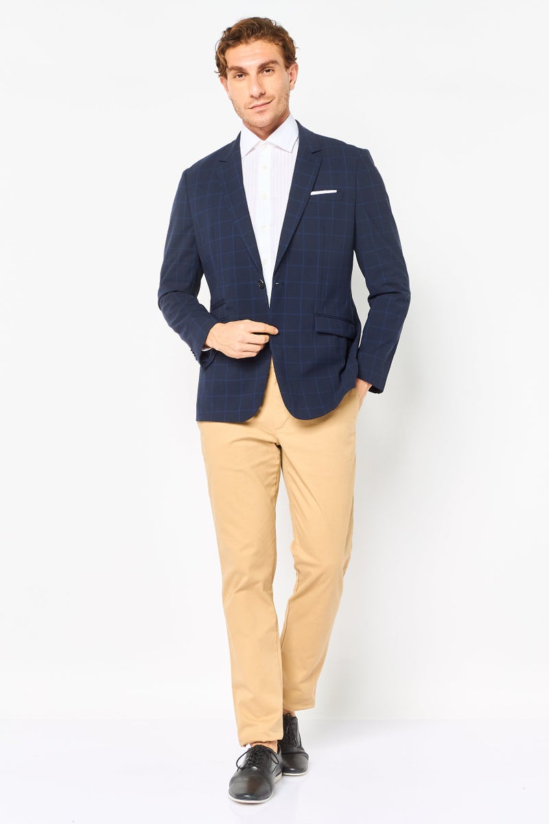 SELECTED Men Regular Fit Checkered Casual Blazer, Navy - Image 2