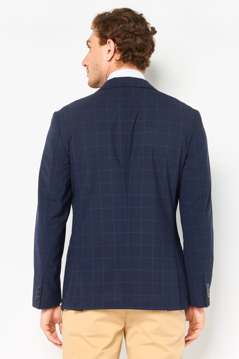 SELECTED Men Regular Fit Checkered Casual Blazer, Navy - Image 3